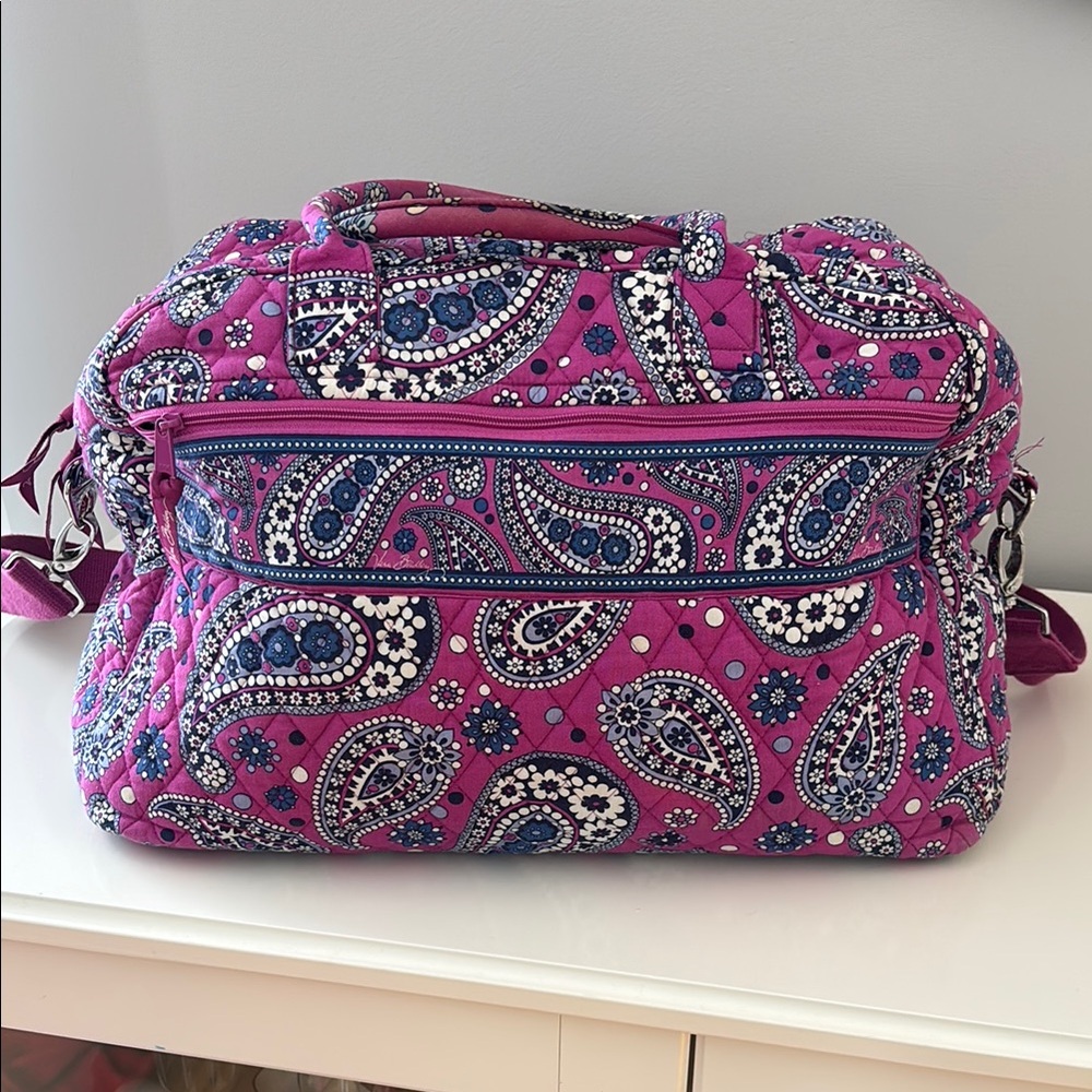 Vera Bradley Pink and Blue Travel Bag with Paisley Design. Weekender/Diaper bag
